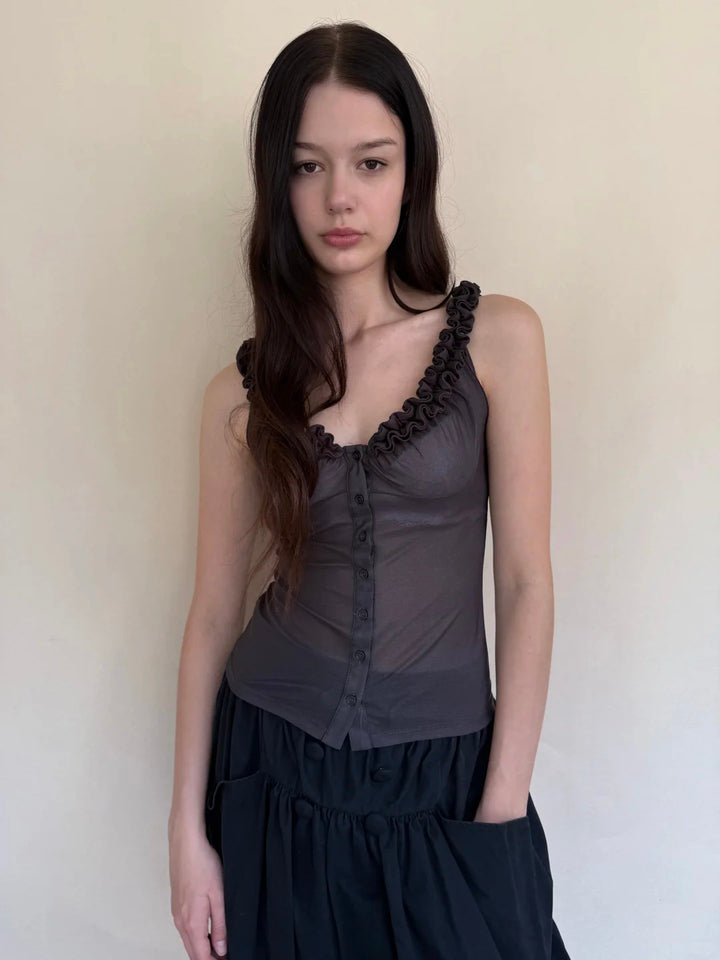 Ruffle Lace Back Top