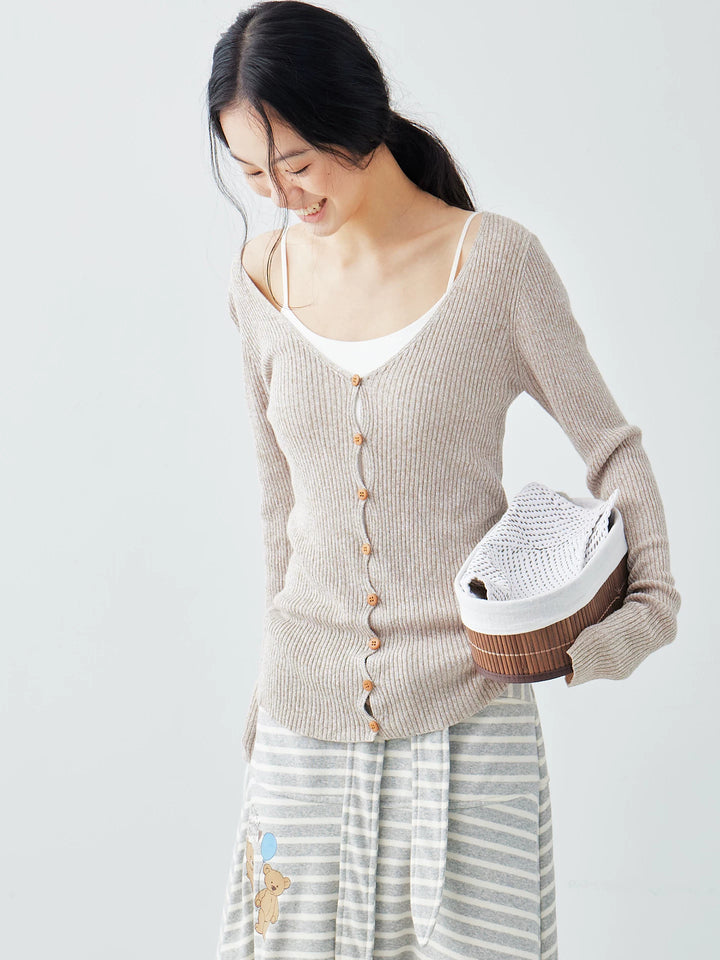 Ramie Blend Rib Knit Cardigan