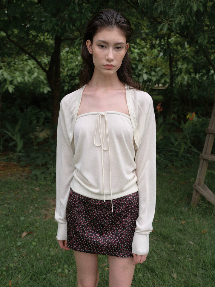 Cardigan and Tube Top Set - Cream