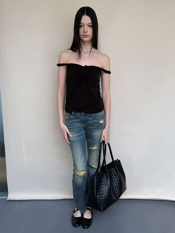 Self-Tie Off Shoulder Top