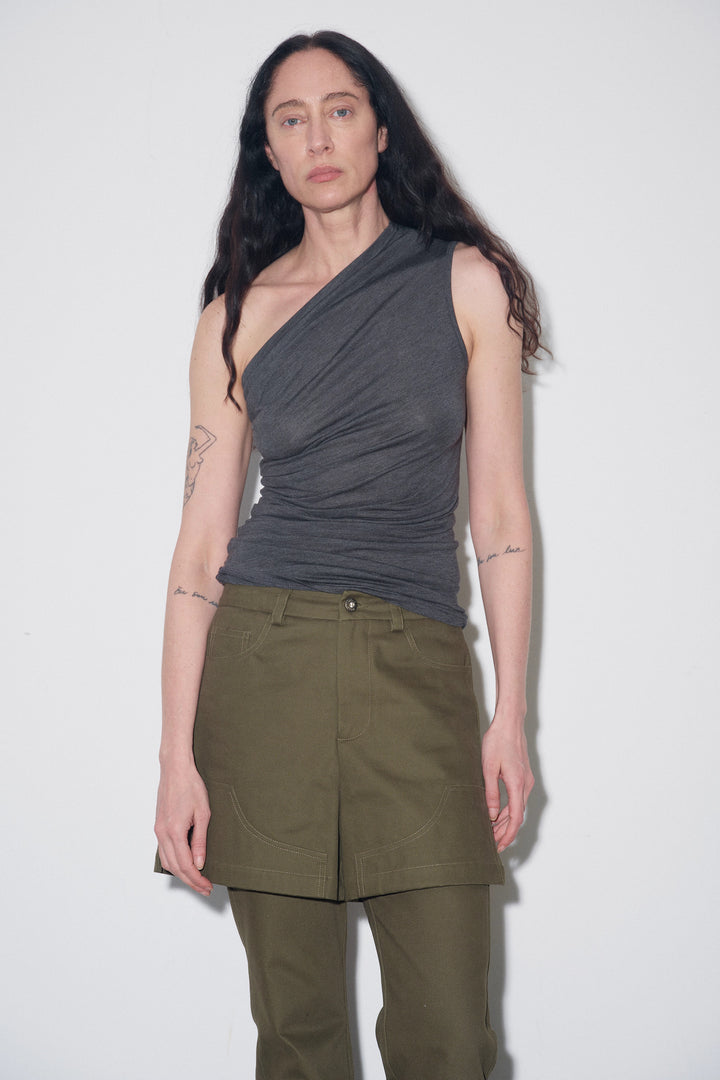 One Shoulder Tank Top - Dark Grey