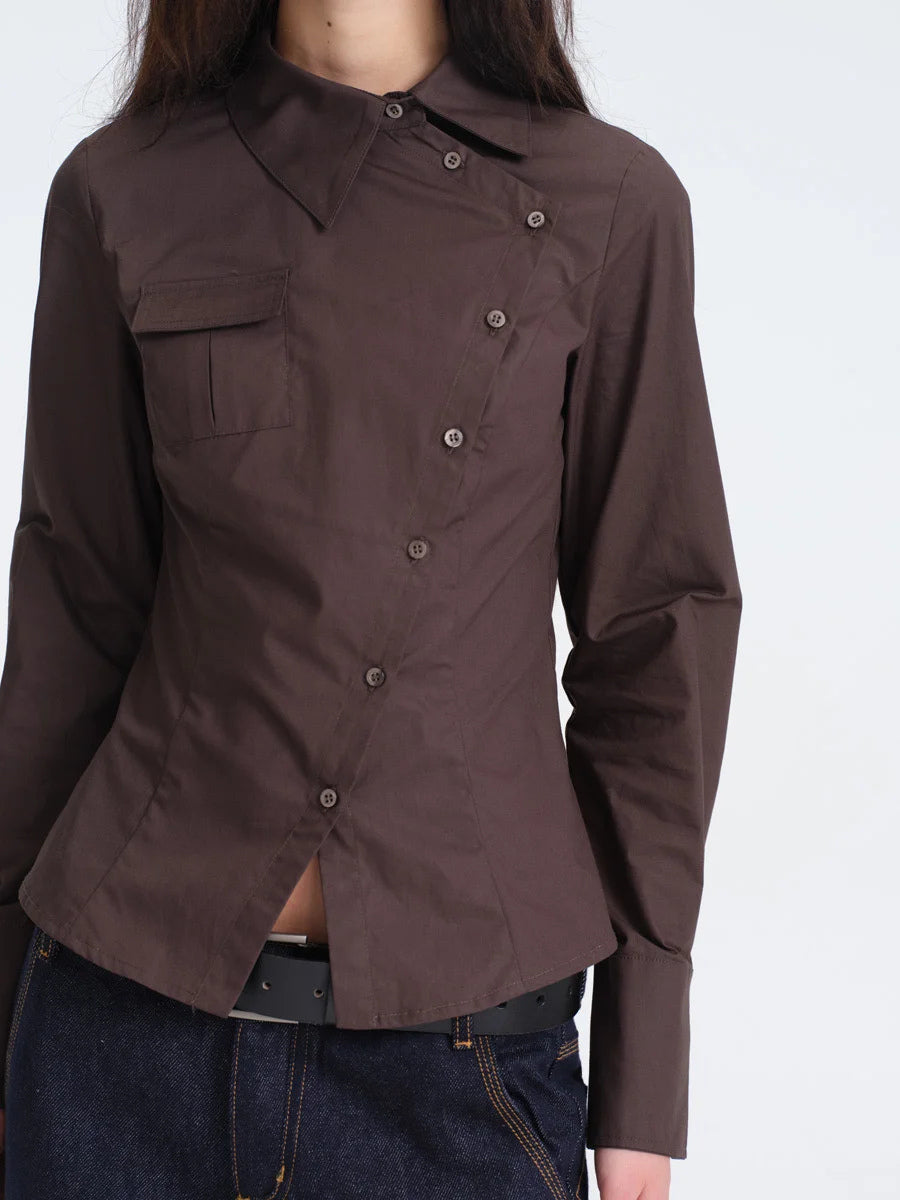 Asymmetric Button Fitted Shirt