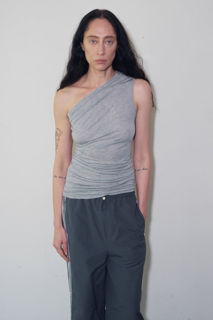 One Shoulder Tank Top - Light Grey