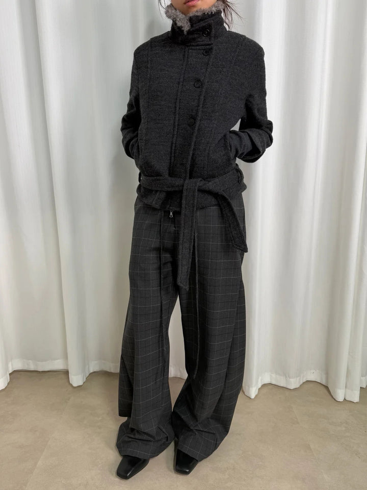 High Neck Belted Short Coat