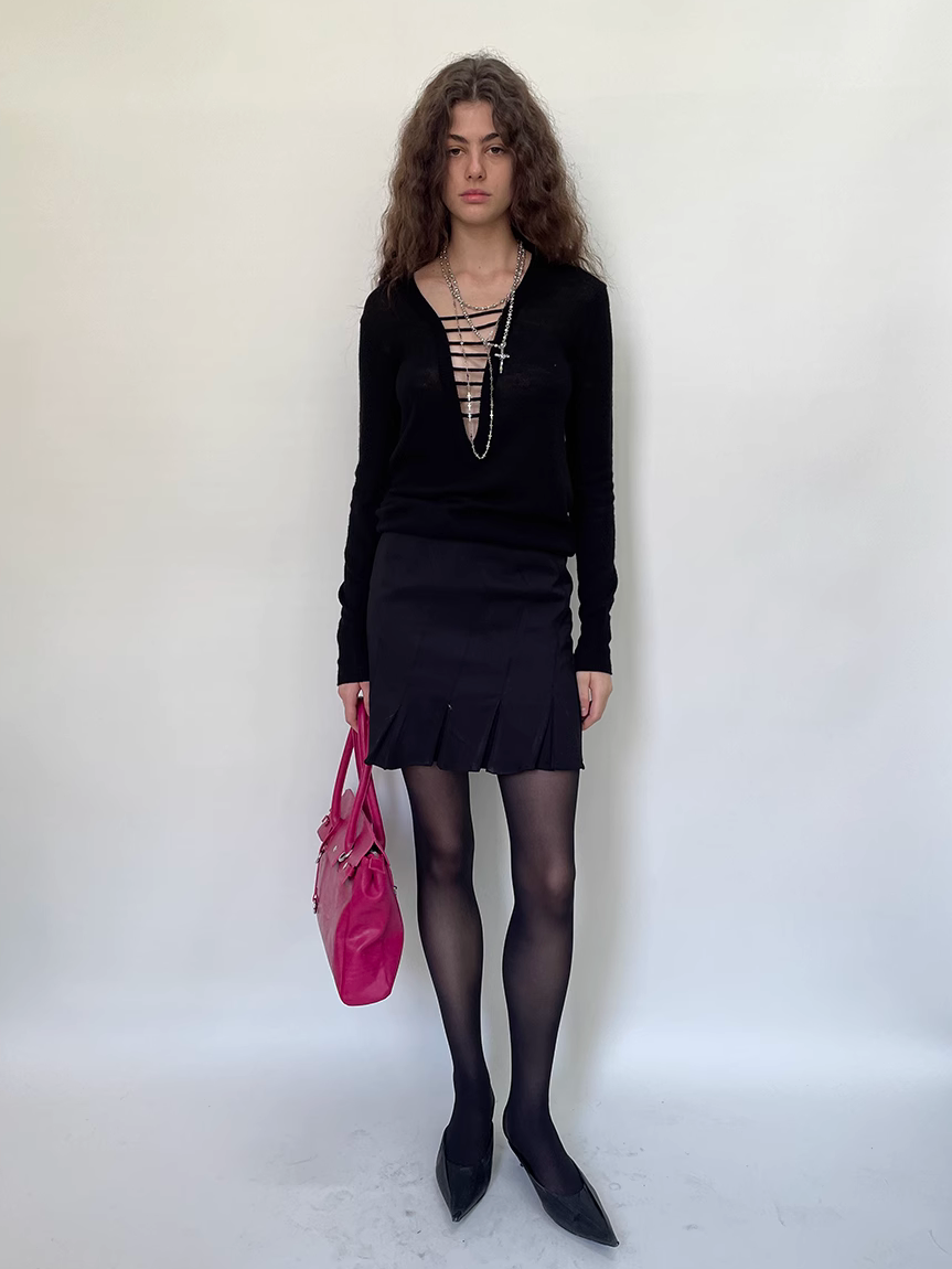 Cut Out Front Sweater - Black