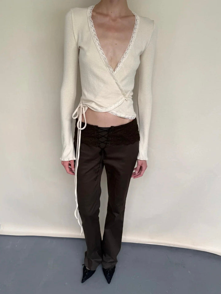 Lace Trim Wrap Cardigan - Cream