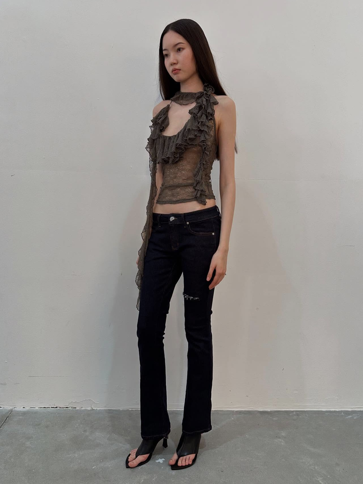 Ruffle Lace Top - Taupe