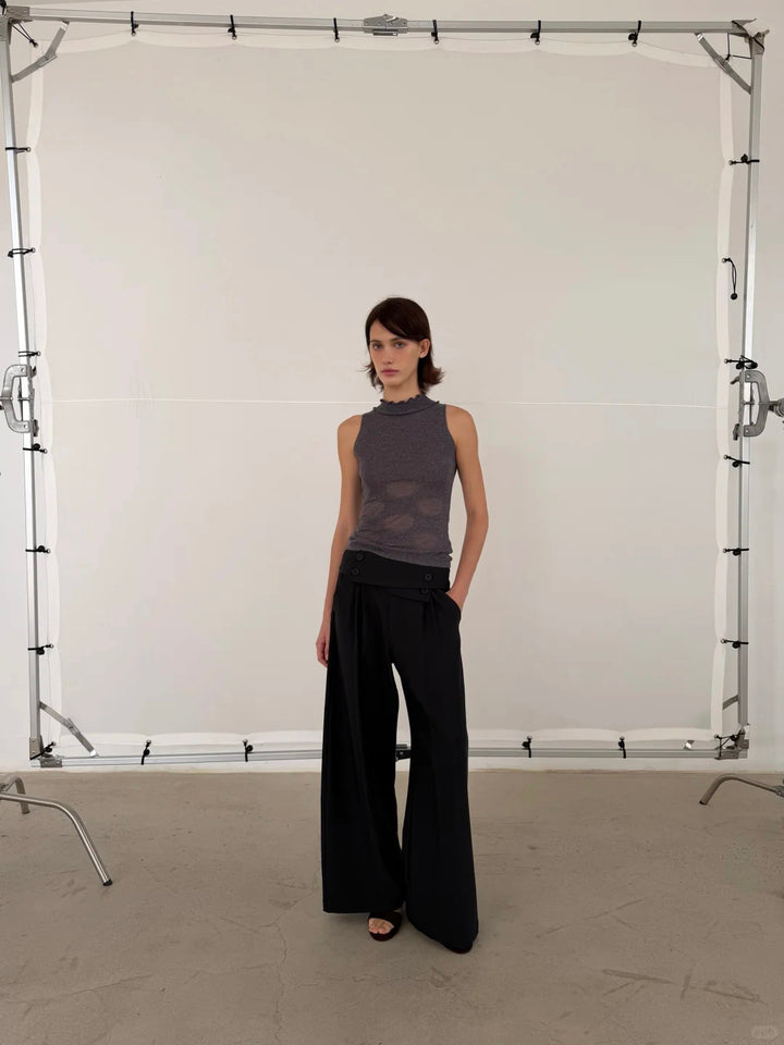 Crossover Waist Pinstripe Trousers
