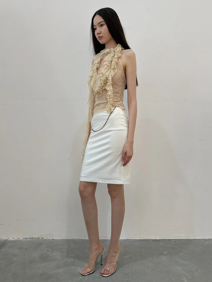 Ruffle Lace Top - Taupe