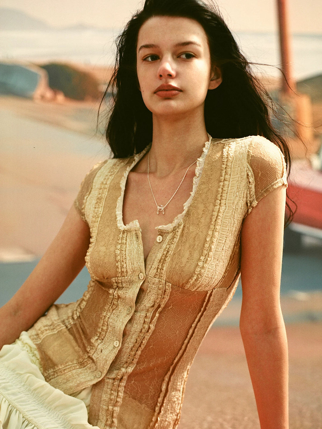 Contrast Panel Lace Top