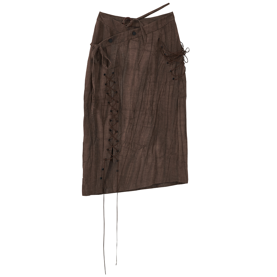 Asymmetric Lace Up Skirt - Brown