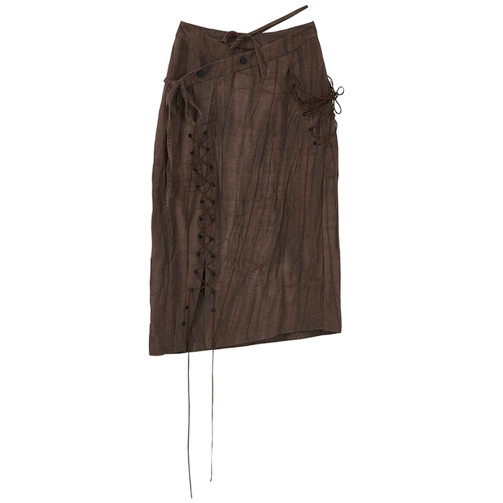 Asymmetric Lace Up Skirt - Brown