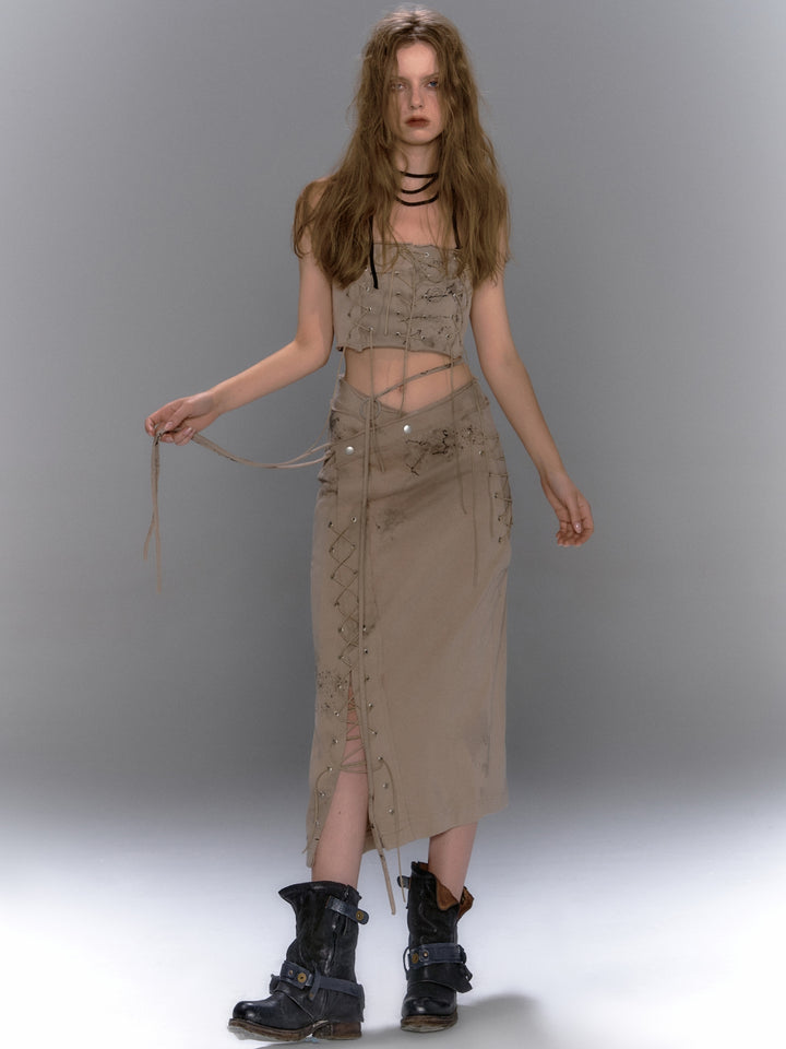 Lace Up Tube Top - Beige