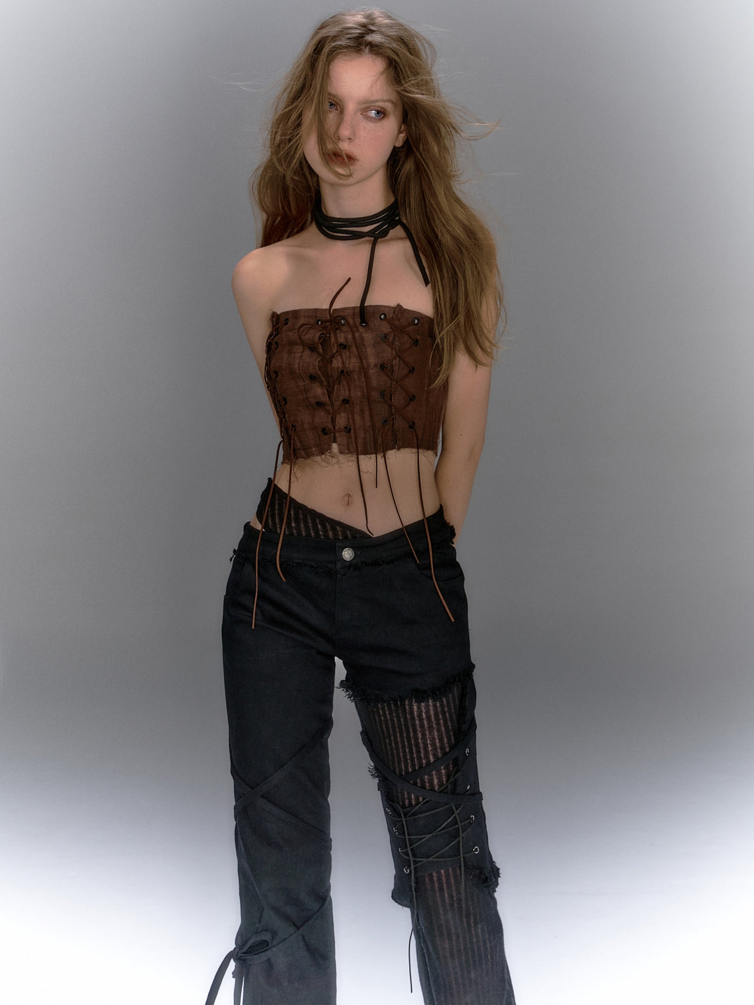 Lace Up Tube Top - Brown