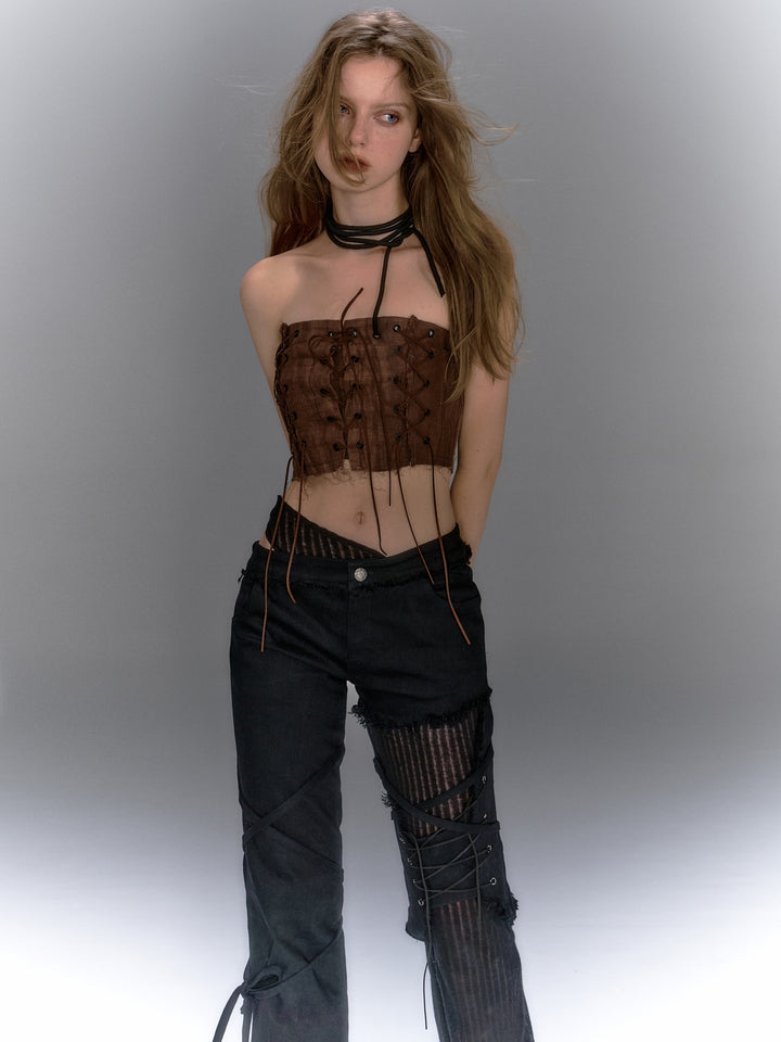 Lace Up Tube Top - Brown