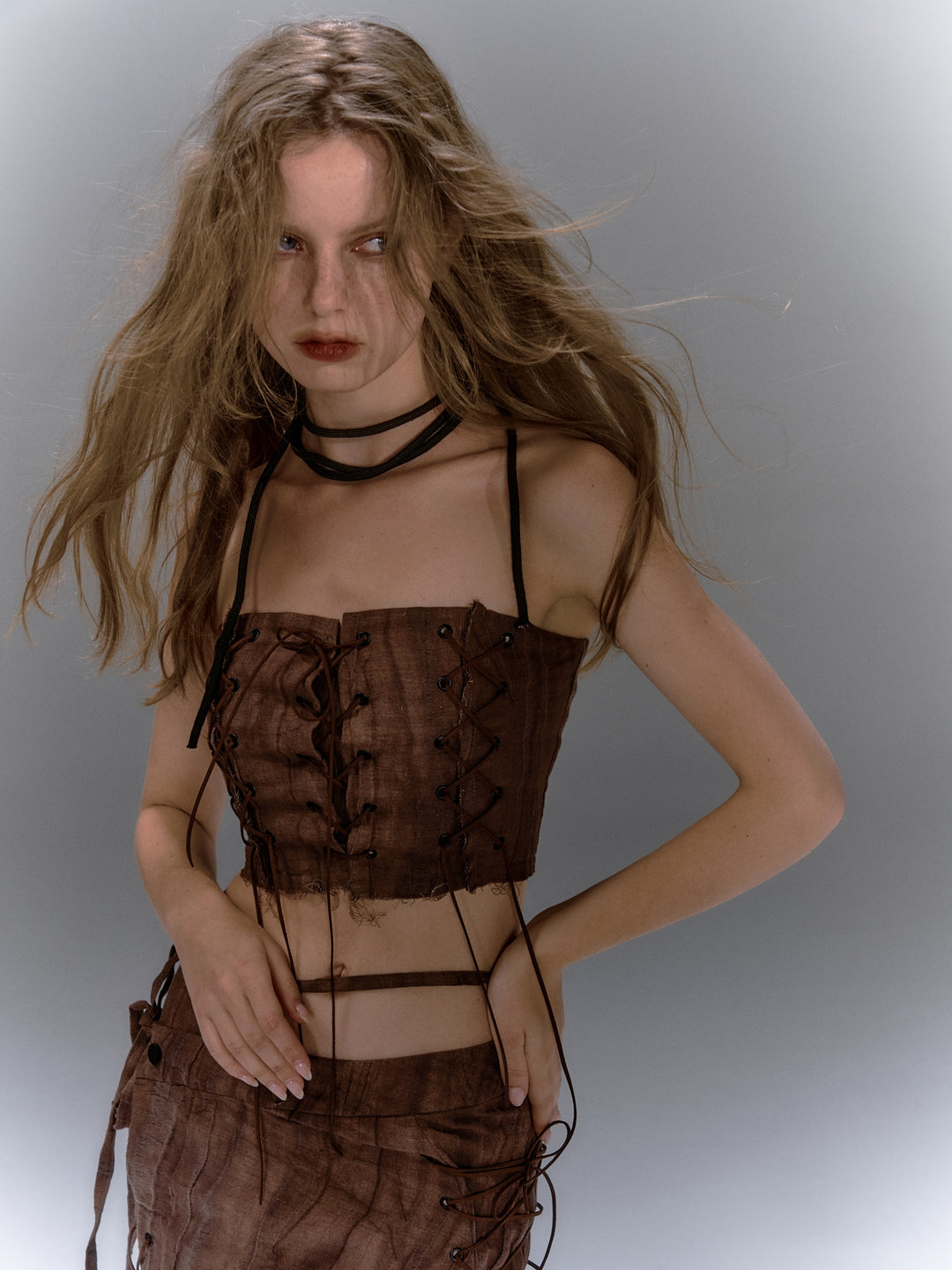 Lace Up Tube Top - Brown