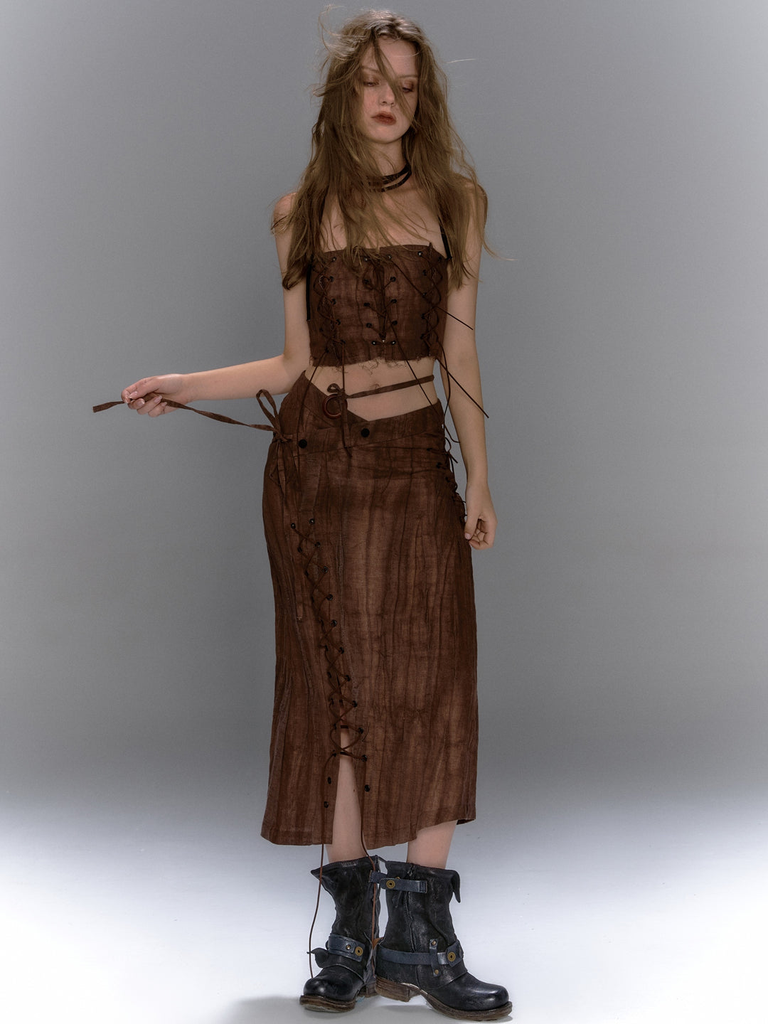 Lace Up Tube Top - Brown