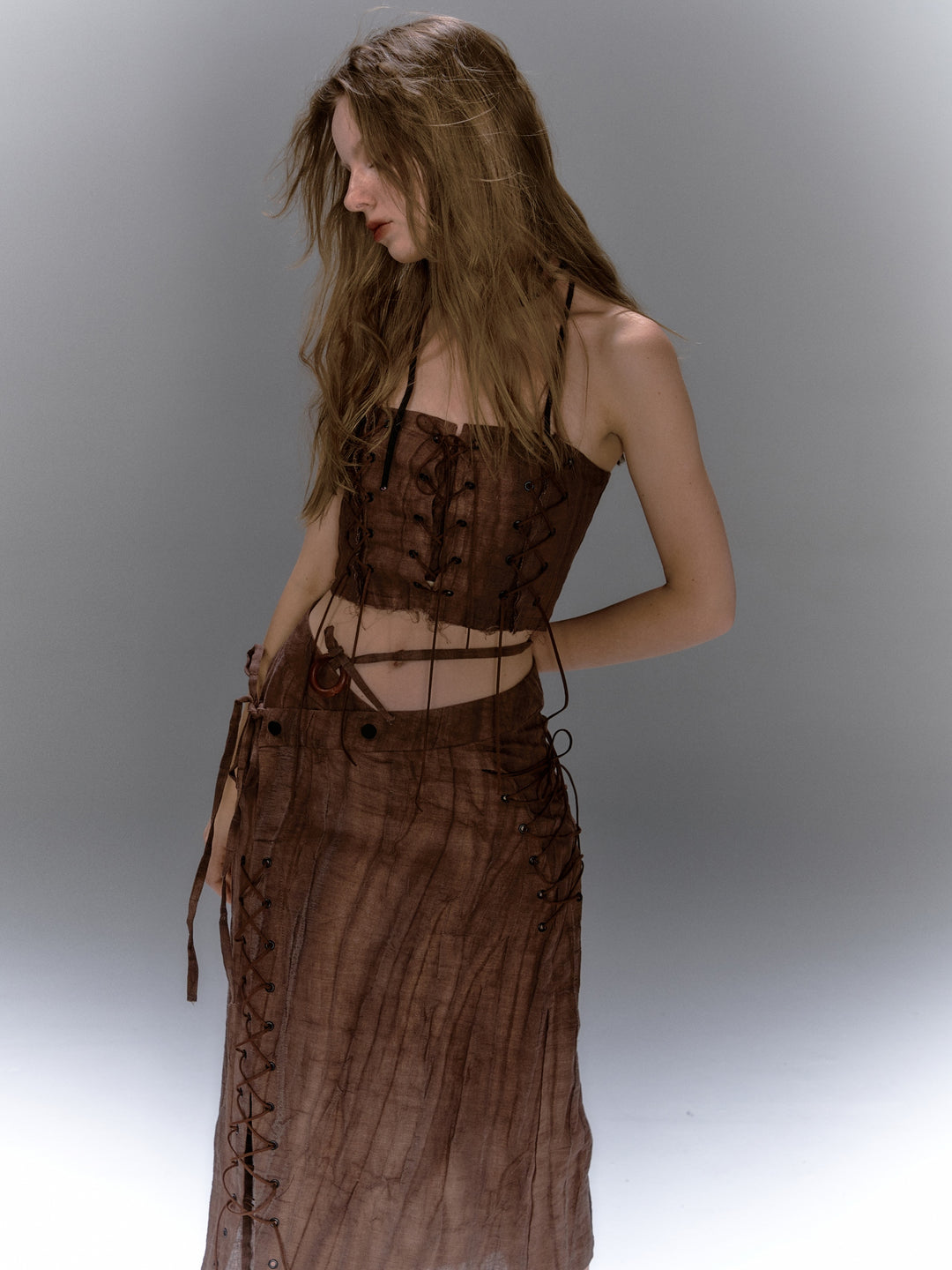 Lace Up Tube Top - Brown