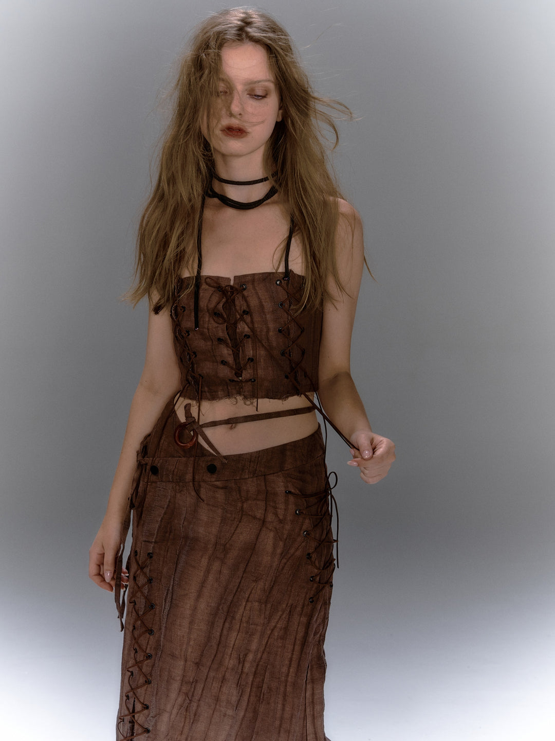 Lace Up Tube Top - Brown